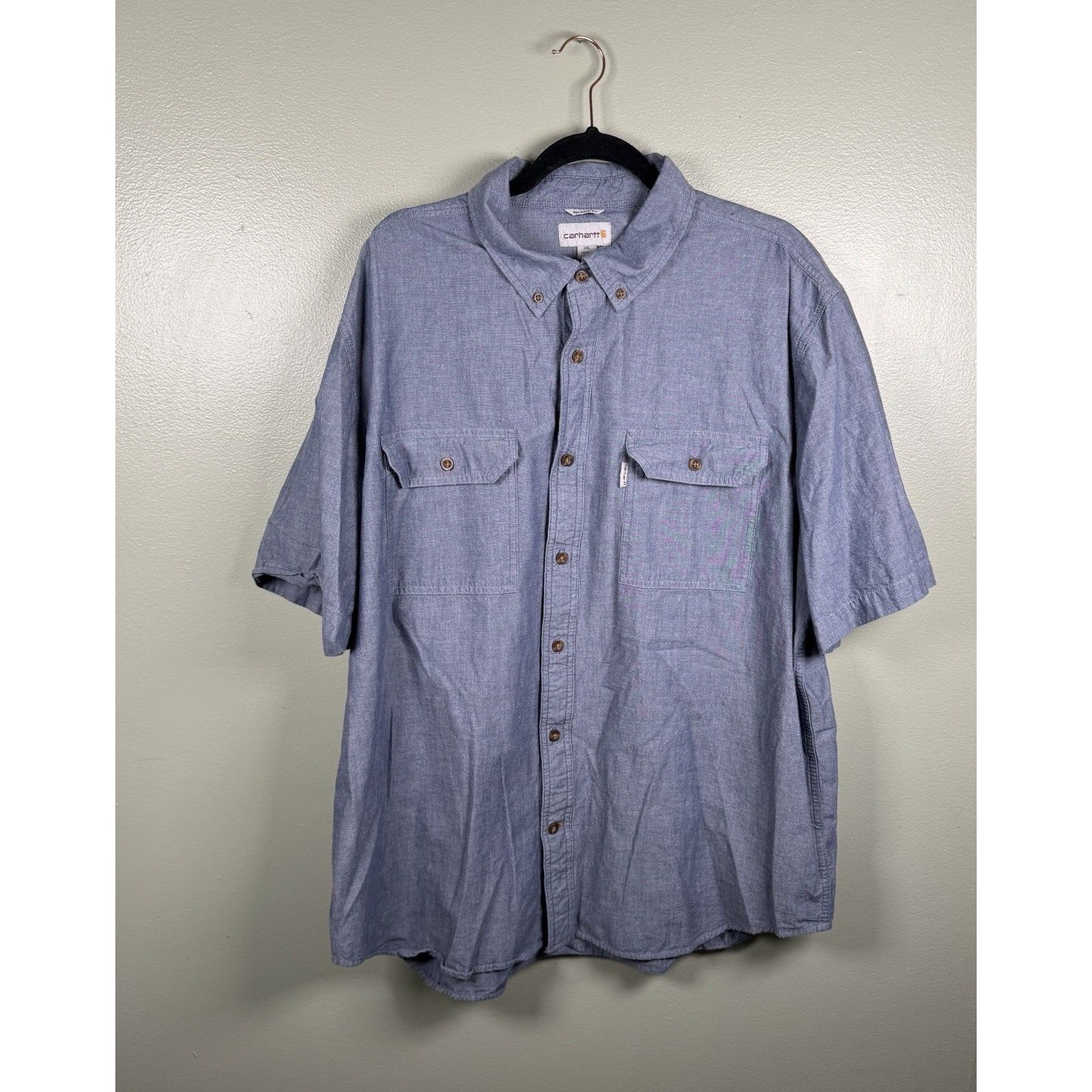 Carhartt Men's Short Sleeve Pockets Lightweight Denim Look Shirt Size 2xl